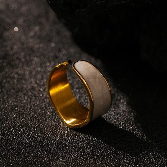 New 18K Gold Plated White Enamel Resizable Ring - Picture 3 of 9